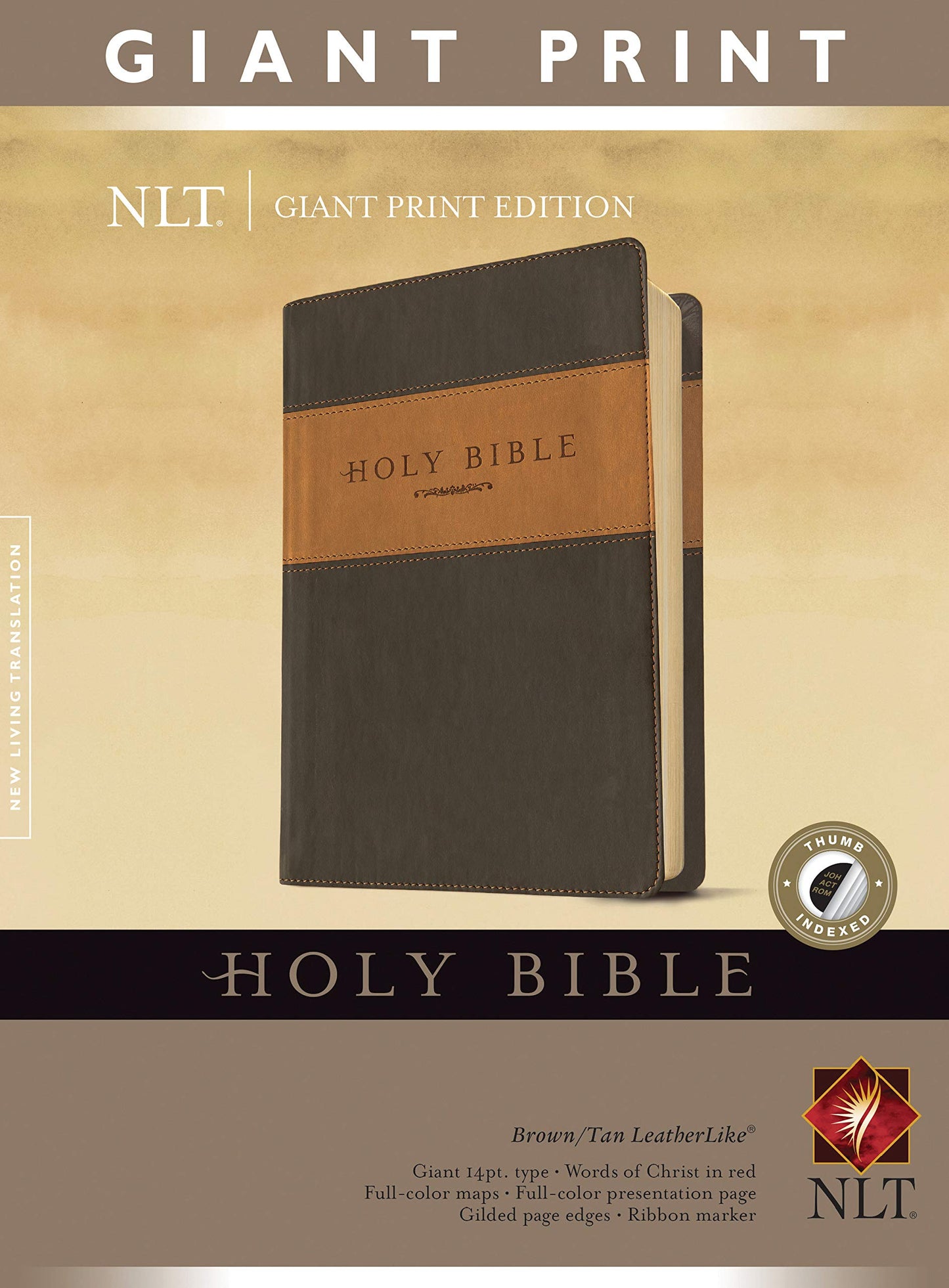Holy Bible, Giant Print NLT, TuTone (LeatherLike, Brown/Tan, Indexed, Red Letter)