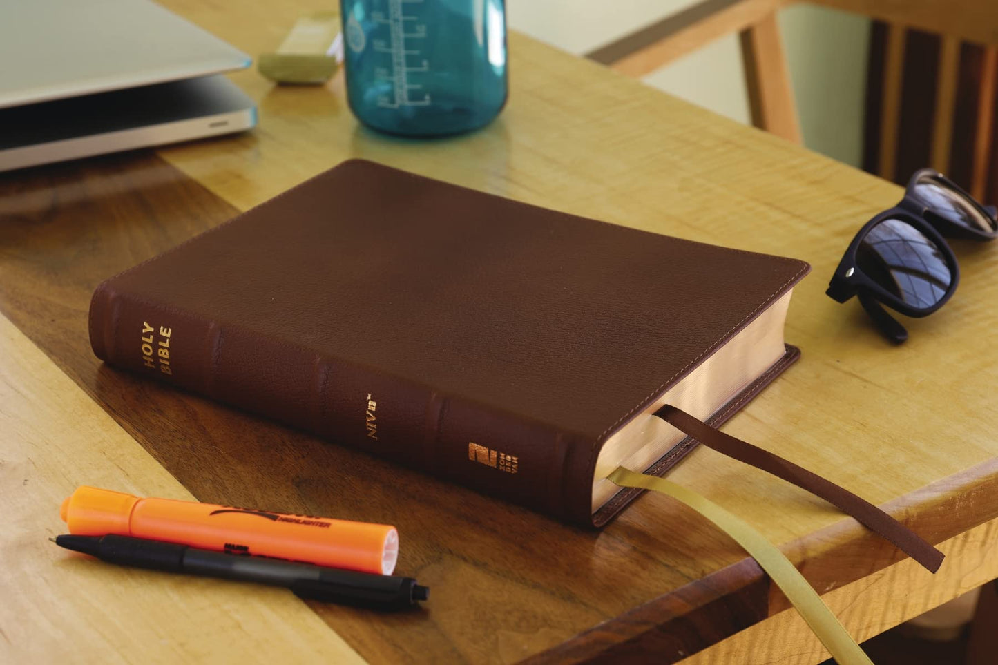 NIV, Thinline Bible, Giant Print, Genuine Leather, Buffalo, Brown, Red Letter, Art Gilded Edges, Comfort Print