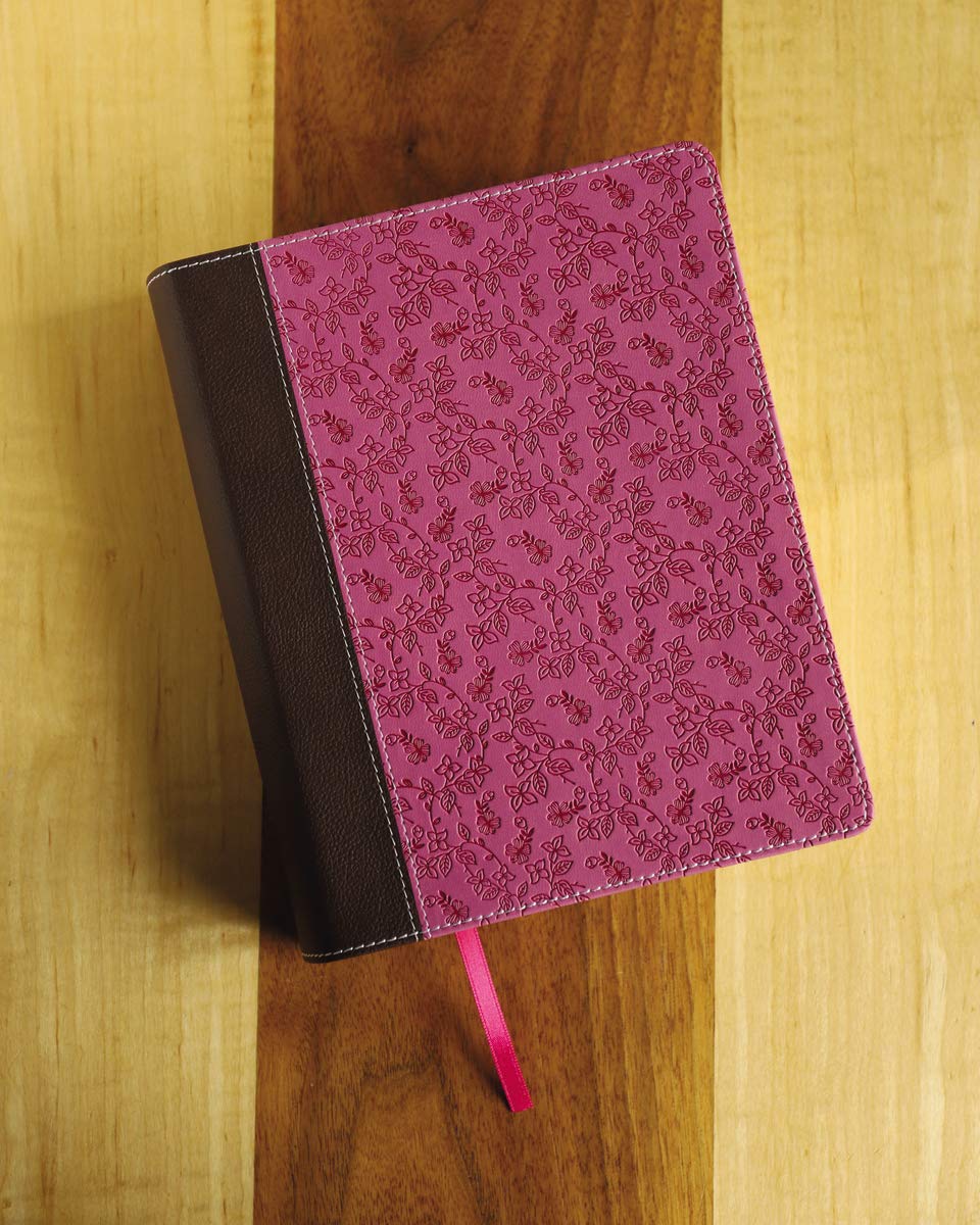 NIV, Journal the Word Bible, Large Print, Leathersoft, Pink/Brown: Reflect, Journal, or Create Art Next to Your Favorite Verses