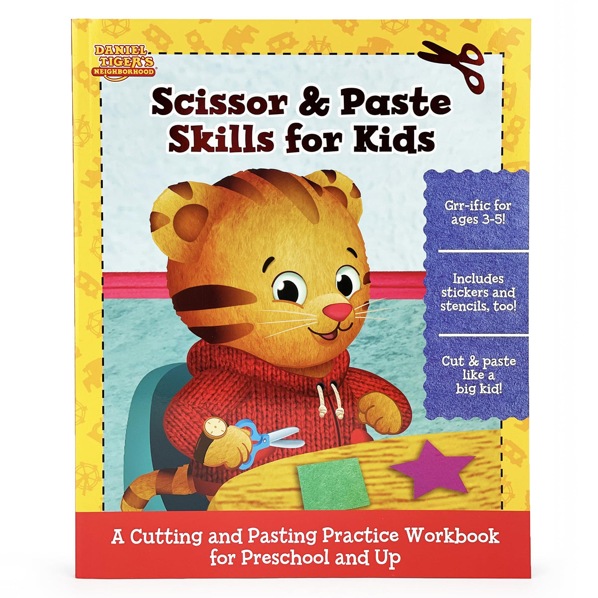 ​Daniel Tiger Scissor, Cut & Paste Skills for Kids Ages 3-5, Includes Stickers & Stencils!​ A Cutting and Pasting Activity Workbook