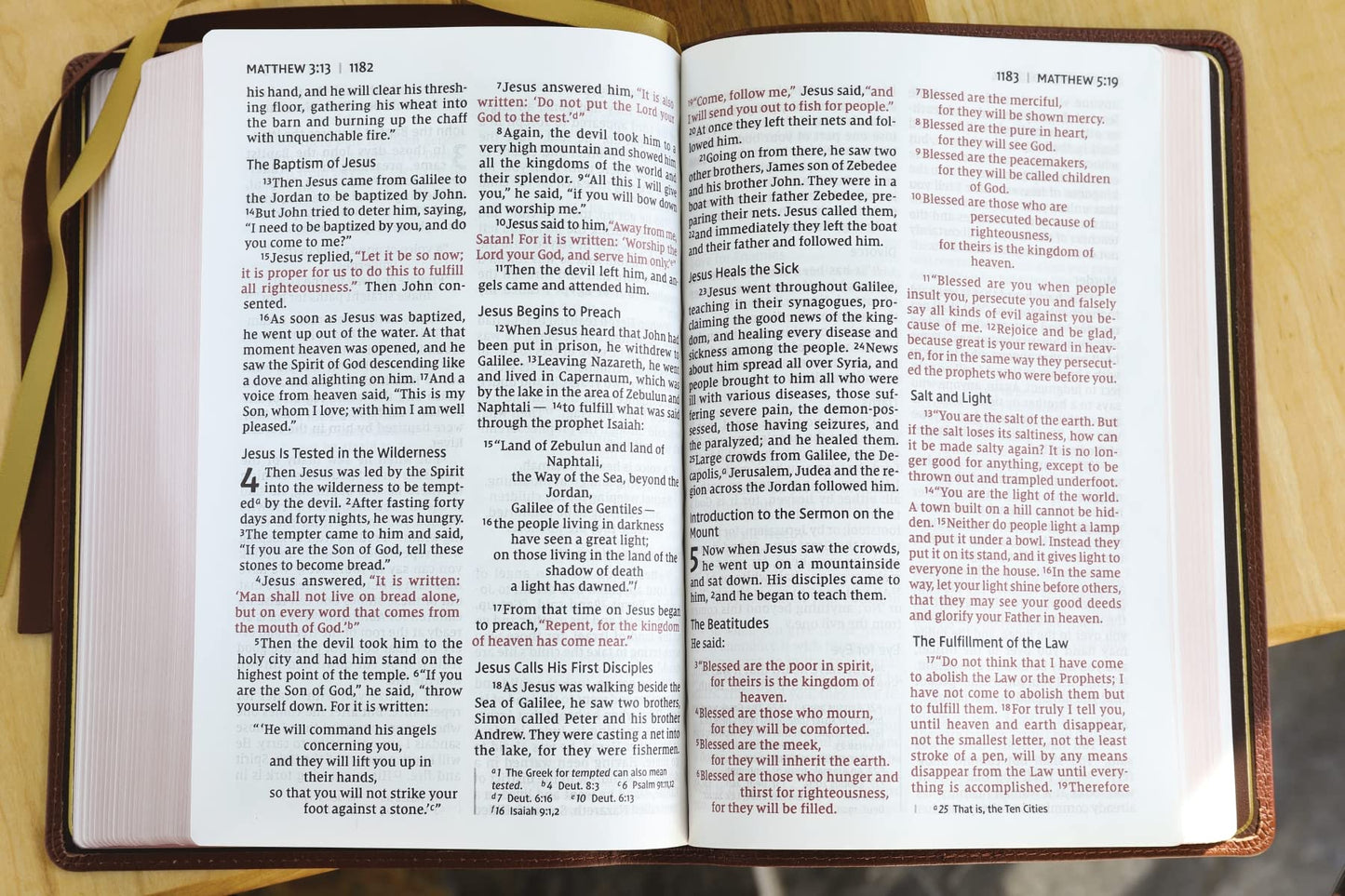 NIV, Thinline Bible, Giant Print, Genuine Leather, Buffalo, Brown, Red Letter, Art Gilded Edges, Comfort Print