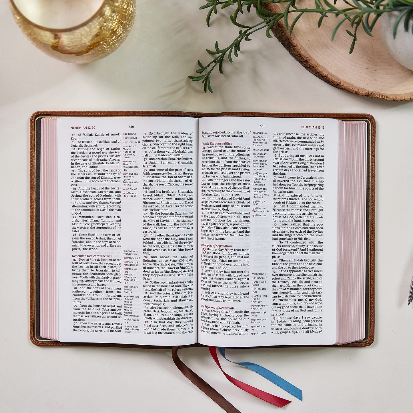 NKJV, Reference Bible, Classic Verse-by-Verse, Center-Column, Premium Goatskin Leather, Brown, Premier Collection, Red Letter, Comfort Print: Holy Bible, New King James Version