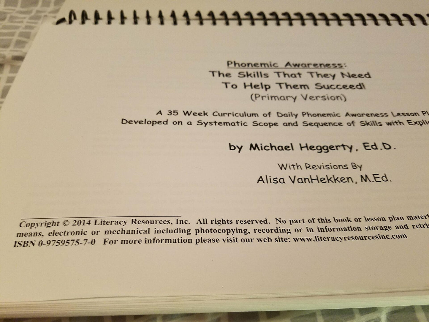 Phonemic Awareness: The Skills That They Need to Help Them Succeed! [Spiral-bound] Michael Heggerty
