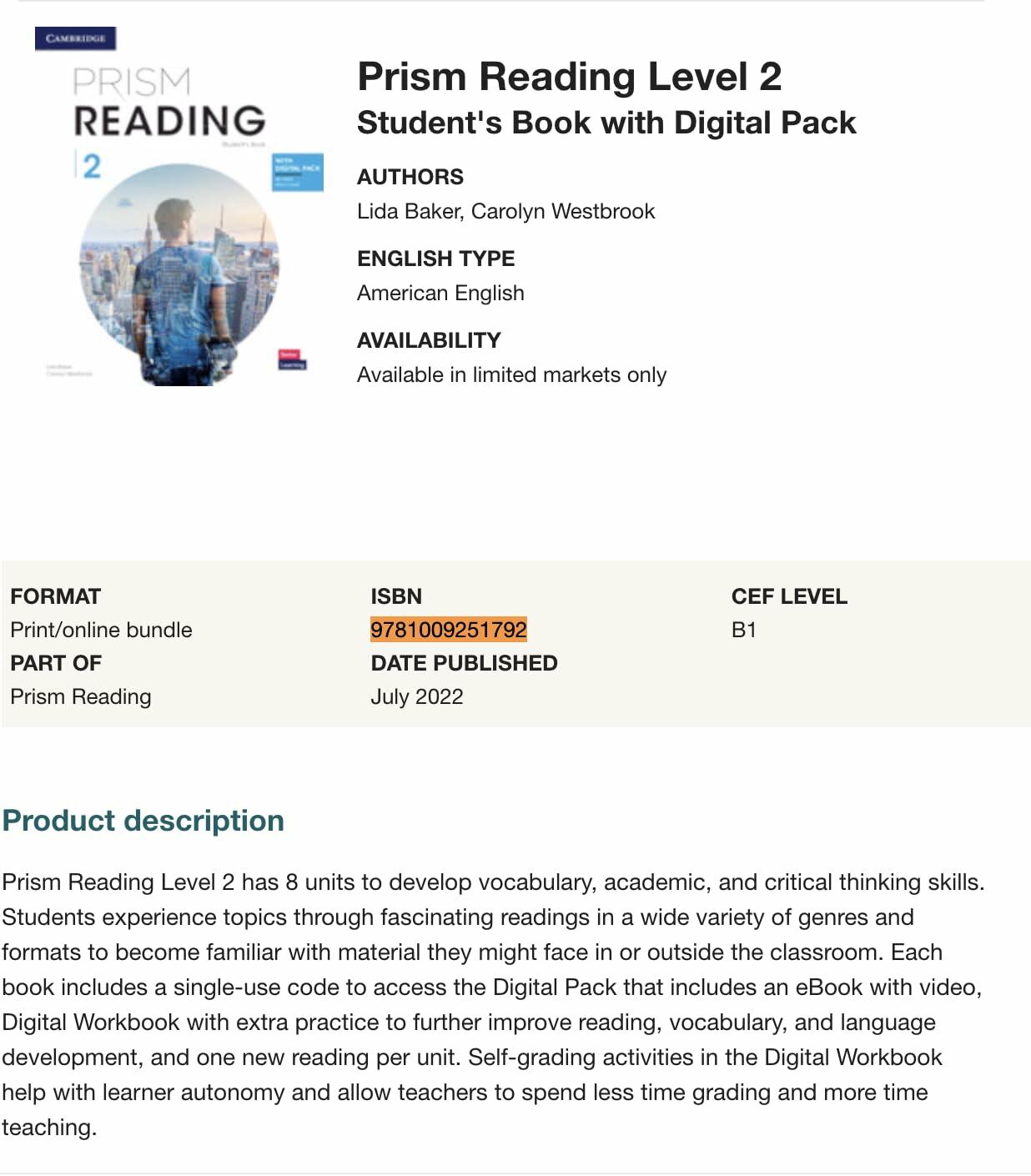 Prism Reading Level 2 Student's Book with Digital Pack