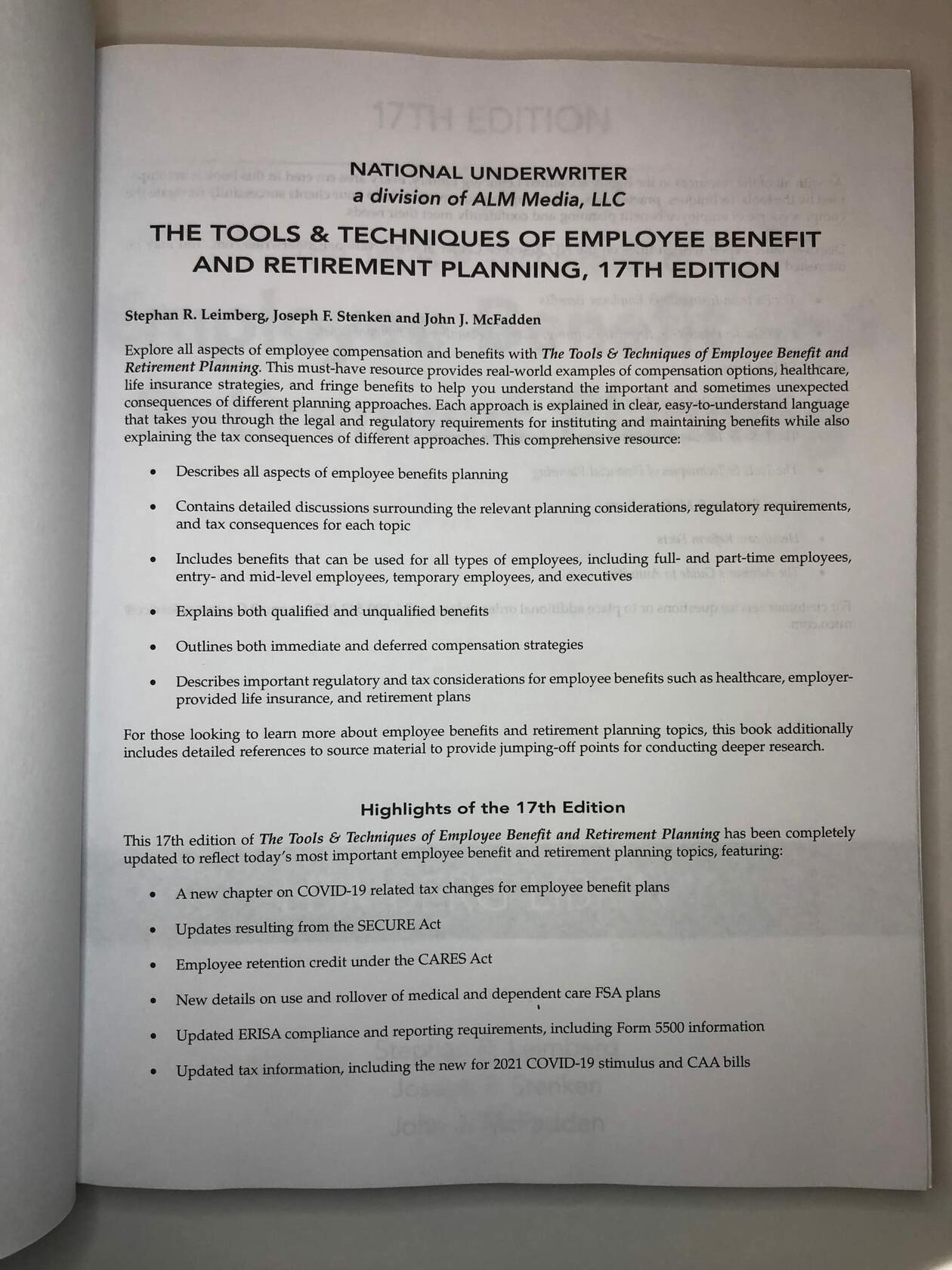 The Tools & Techniques of Employee Benefit and Retirement Planning, 17th edition (Tools and Techniques of Employee Benefit and Retirement Planning)
