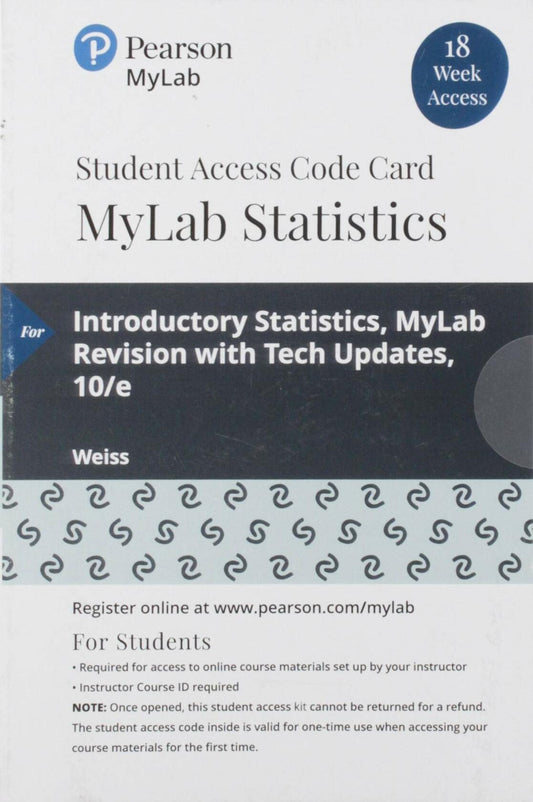 Introductory Statistics, MyLab Revision -- MyLab Statistics with Pearson eText Access Code