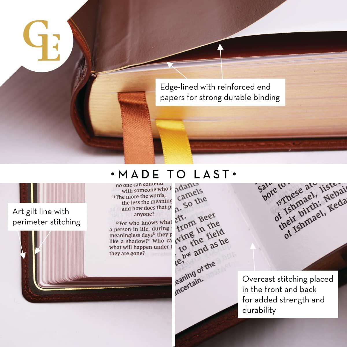 NIV, Thinline Reference Bible (Your Portable Reference Bible), Genuine Leather, Buffalo, Brown, Red Letter, Art Gilded Edges, Comfort Print