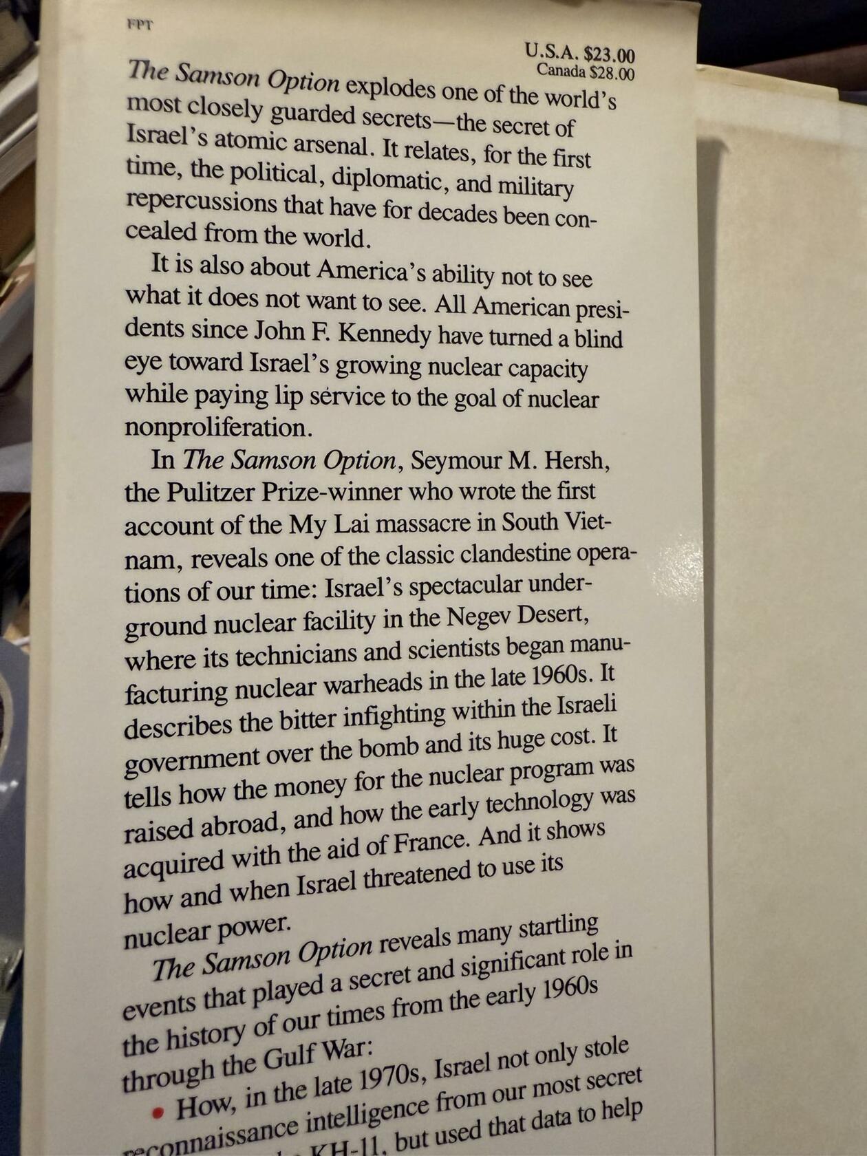 The Samson Option: Israel's Nuclear Arsenal and American Foreign Policy