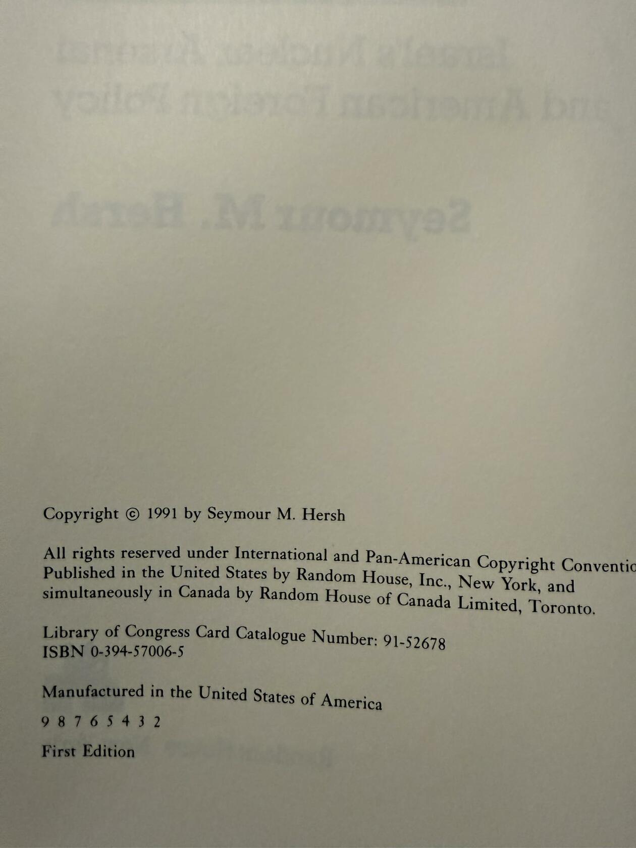 The Samson Option: Israel's Nuclear Arsenal and American Foreign Policy