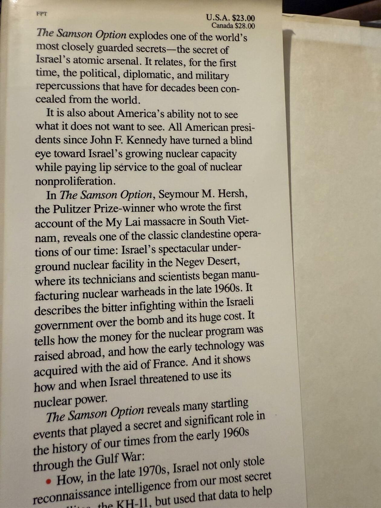 The Samson Option: Israel's Nuclear Arsenal and American Foreign Policy